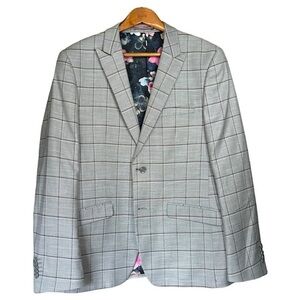 NEW Soul of London Gray and Pink Plaid Sport Coat Size 46 R Two Button Blazer
